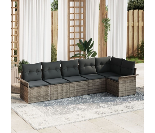 Conjunto de sofá de jardín de 6 piezas con cojines gris poliratán