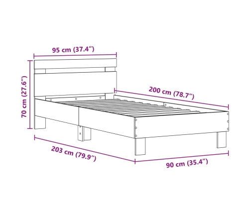 Estructura de Cama  con Luces LED Roble Negro 90x200 cm Madera Ingenierizada