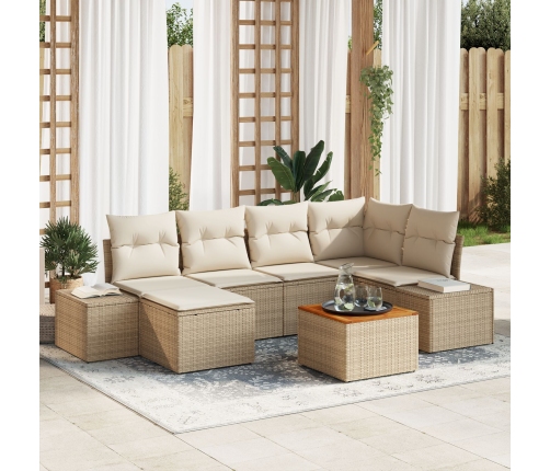Juego de Sofá de Jardín de 7 Piezas con Cojines Beige Poliratán Acacia