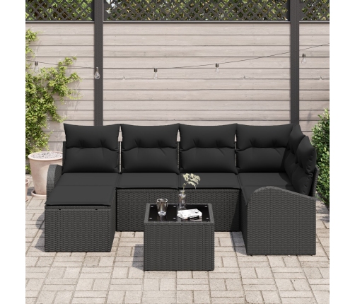 Set de Sofá de Jardín de 7 Piezas con Cojines Beige Poliratán