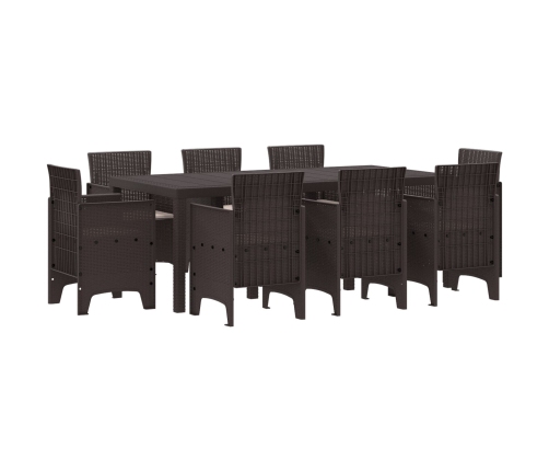 Conjunto de Comedor de Jardín de 9 Piezas con Cojines Marrón Rattan Sintético