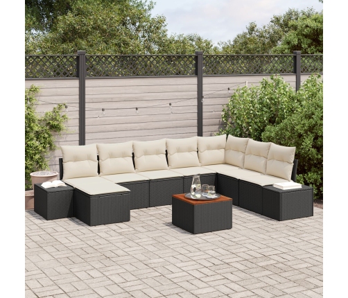 Conjunto de Sofá de Jardín de 9 Piezas con Cojines Negro Poliratán Acacia