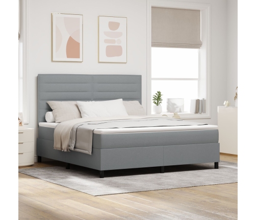 Cama con base de resortes  con colchón gris claro super king tela