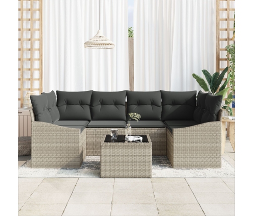 Set de sofá de jardín  Set de 7 Beige y gris oscuro Ratán