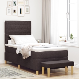 Cama con Sommier  con Colchón y Banco Marrón Oscuro 100x200 cm Tela
