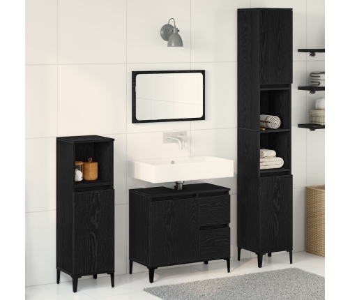 Conjunto de Muebles de Baño  Set de 3 Roble Negro Madera Diseñada