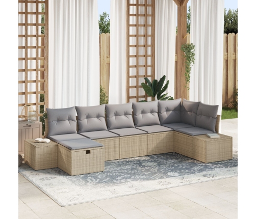 Juego de Sofás de Jardín de 7 Piezas con Cojines Beige Poliratán