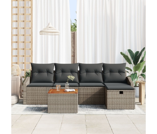 Conjunto de Sofás de Jardín de 6 Piezas con Cojines de Rattan Gris