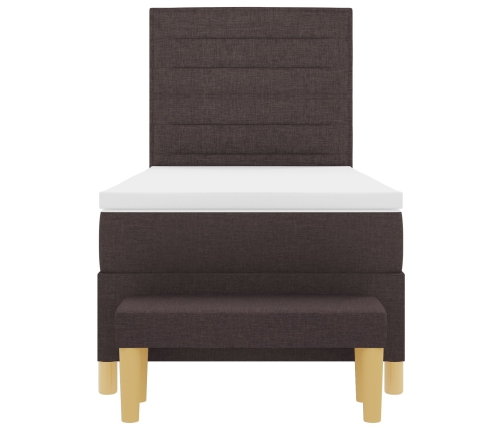 Cama con Sommier  con Colchón y Banco Marrón Oscuro 100x200 cm Tela