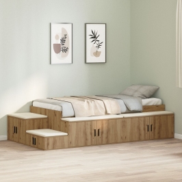 Cama de Almacenamiento Roble Artesanal Madera Elaborada 90 x 200 cm