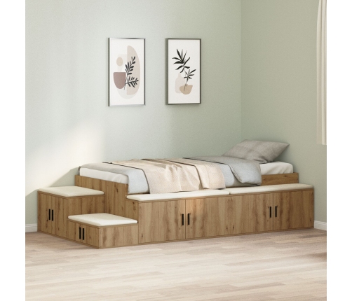 Cama de Almacenamiento Roble Artesanal Madera Elaborada 90 x 200 cm