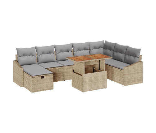 Conjunto de sofá de jardín de 9 piezas con cojines beige de ratán sintético