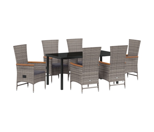 Set de Comedor de Jardín de 7 Piezas  con Cojines Poliratán Gris
