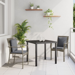 Set de Comedor de Jardín de 3 Piezas con Cojines Gris Poliratán