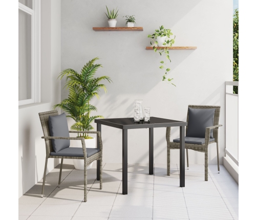 Set de Comedor de Jardín de 3 Piezas con Cojines Gris Poliratán