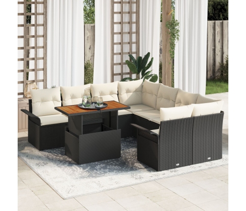 Set de Sofá de Jardín de 9 Piezas con Cojines Negro Ratán