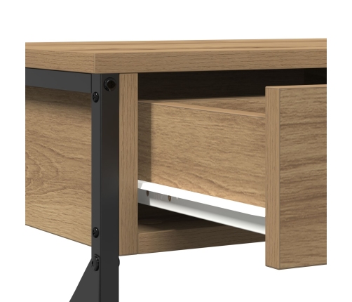 Mesa Consola  de Roble Artesanal 75x28x75 cm Madera Ingenierizada y Acero
