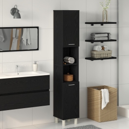 Gabinete de baño  Negro Roble 30x30x179 cm Madera