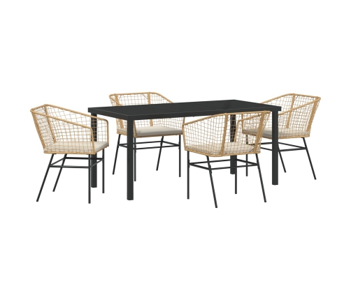 Conjunto de Comedor de Jardín  de 5 Piezas con Cojines Marrón Poliratán