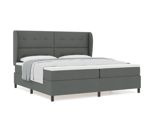 Cama Box Spring con Colchón en Gris Oscuro, 200x200 cm de Tela