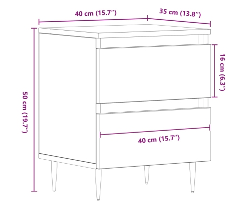 Mesas de Noche 2 pcs Negros de Roble 40x35x50 cm Madera Ingenierizada
