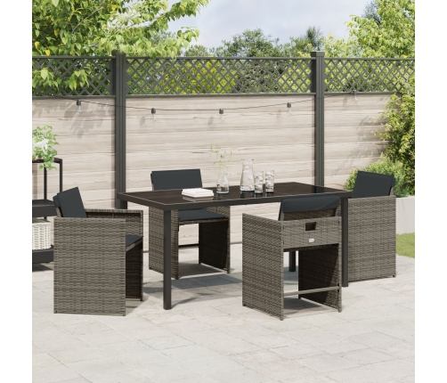 Set de Comedor de Jardín  de 5 Piezas con Cojines Gris Ratán Poliéster
