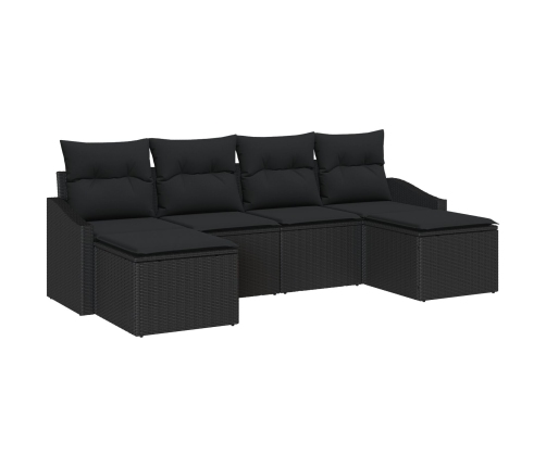 Conjunto de Comedor de Jardín  de 6 Piezas con Cojines de Ratán Poliéster Negro