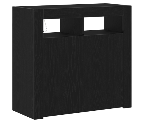 Sideboard  con luces LED en negro y roble, 80x35x75 cm, de madera
