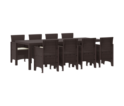 Conjunto de Comedor de Jardín de 9 Piezas con Cojines Marrón Poliratán
