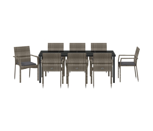 Juego de Comedor de Jardín  de 9 Piezas con Cojines Gris Poliratán