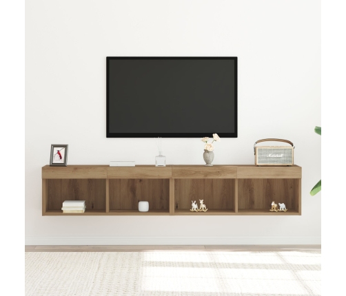 Gabinetes para TV de  con luces LED 2 piezas en roble artesanal 80x30x30 cm