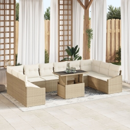 Conjunto de Sofás de Jardín  de 11 Piezas con Cojines Beige de Ratán Sintético