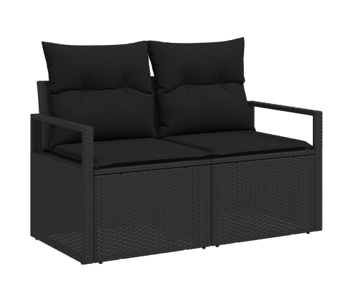Set de Sofá de Jardín  de 13 Piezas con Cojines Negro Poliratán Acacia, Sofá de Jardín de 2 Plazas con Almacenamiento y Cojines Negro Poliratán, Set de Comedor de Jardín de 3 Piezas con Cojines Negro Poliratán Acacia