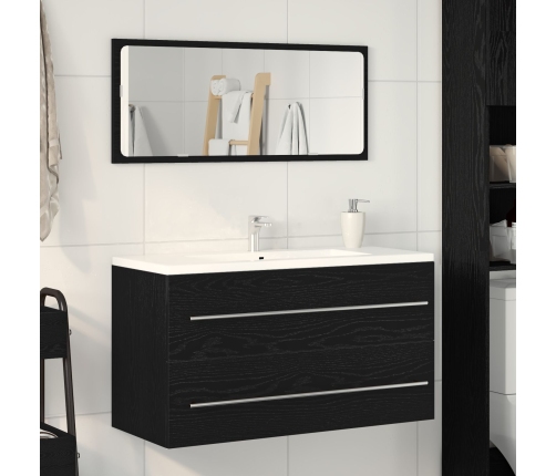 Mueble de lavabo con espejo de roble negro 90x45x1,5 cm de madera elaborada