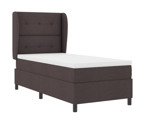 Cama Box Spring  con colchón marrón oscuro 100x200 cm de tela