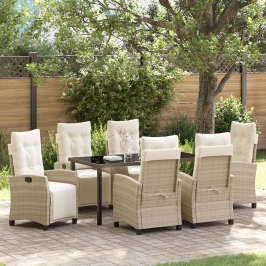 Conjunto de Comedor de Jardín de 7 Piezas Beige Rattan Poliratán