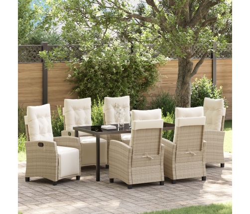 Conjunto de Comedor de Jardín de 7 Piezas Beige Rattan Poliratán