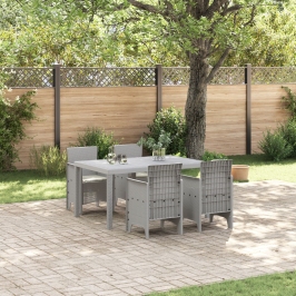 Juego de Comedor de Jardín de 5 Piezas con Cojines Rattan Gris Claro
