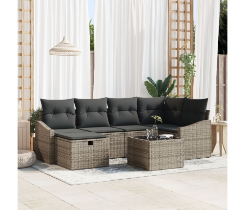 Conjunto de Sofá de Jardín de 7 Piezas con Cojines Gris Rattan de Polietileno