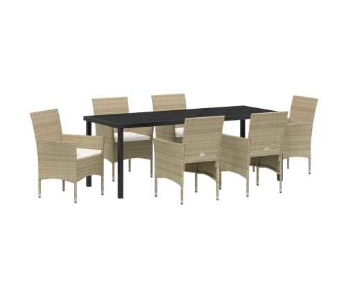 Conjunto de Comedor de Jardín de 7 Piezas  Beige Ratán Polimérico