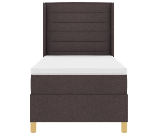 Cama Box Spring  con Colchón y LED Marrón Oscuro 90x200 cm Tela