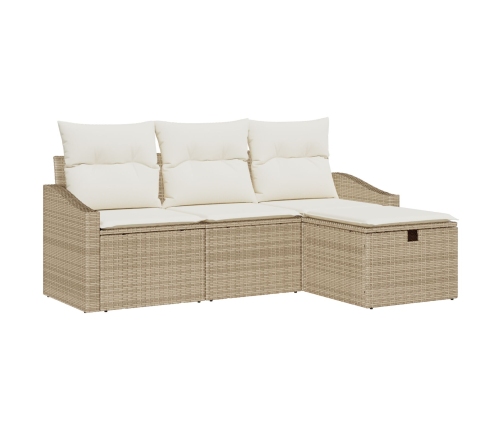 Conjunto de sofá de jardín de 4 piezas con cojines ratán sintético beige