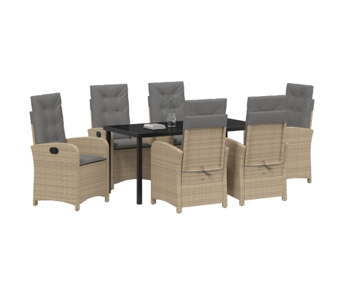 Juego de Comedor de Jardín de 7 Piezas con Cojines Beige Poliratán