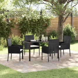 Set de Comedor de Jardín de 5 Piezas  con Cojines Poliratán Negro