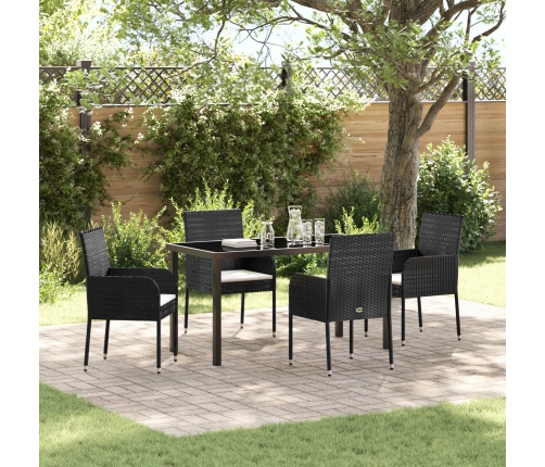 Set de Comedor de Jardín de 5 Piezas  con Cojines Poliratán Negro