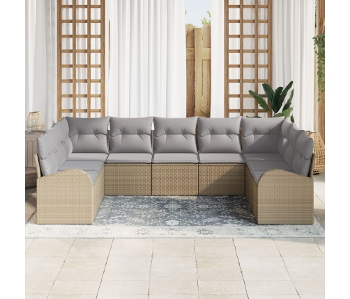 Conjunto de Sofá de Jardín  de 9 Piezas con Cojines Beige Ratán Poliéster
