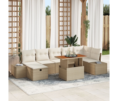 Conjunto de Sofás de Jardín  de 8 Piezas con Cojines Beige Poliratán