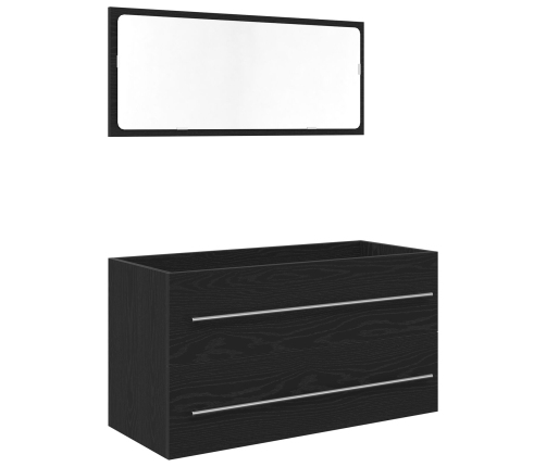 Mueble de lavabo con espejo de roble negro 90x45x1,5 cm de madera elaborada