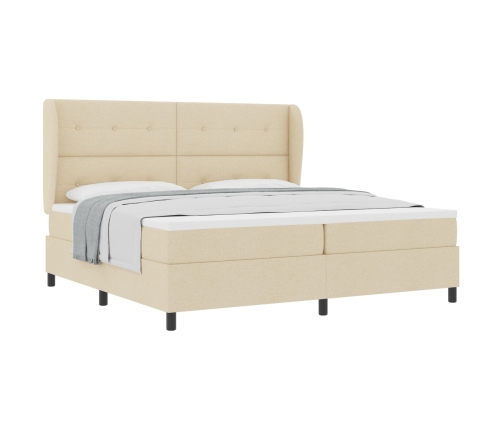 Cama con somier y colchón  - Crema, 200x200 cm de tela
