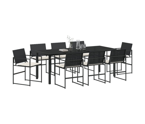 Conjunto de Comedor de Jardín  de 9 Piezas con Cojines Negro Poliratán